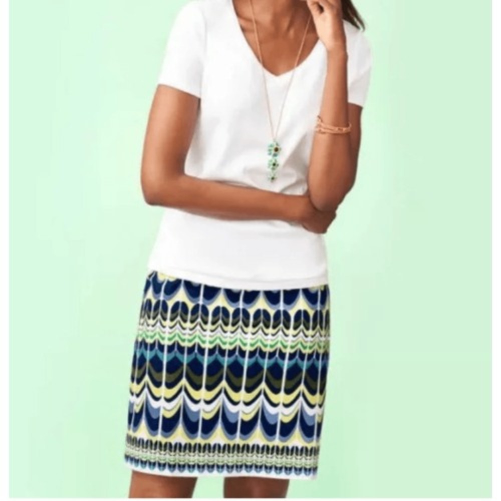 Talbots Skirt Short Stacking Arch Print Women Size 12 P A-Line White Blue Yellow